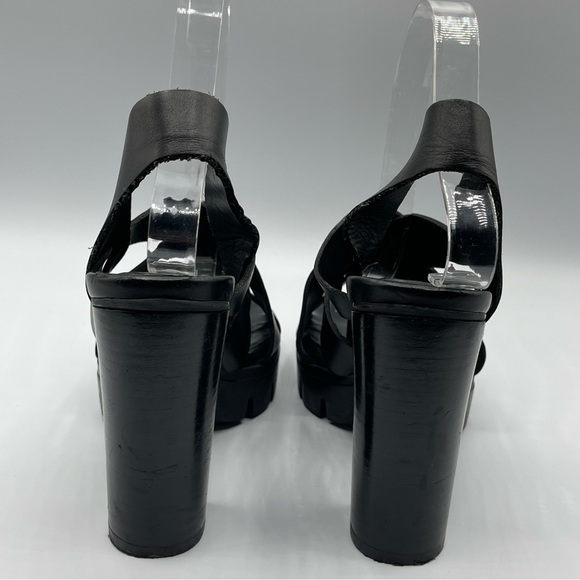 Zara Black Leather Chunky High Heel Sandals Size 6.5 - Picture 4 of 9